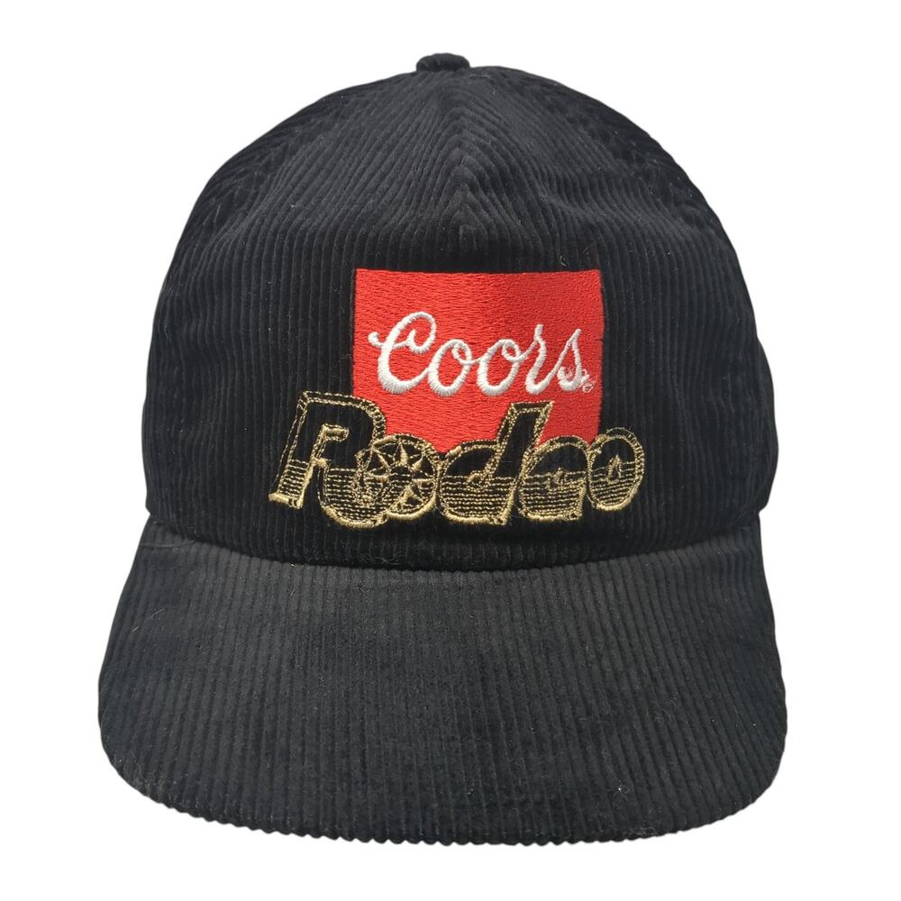 Coors Rodeo Slideback Hat Black One Size Solid Leather Strap Corduroy - Picture 1 of 8